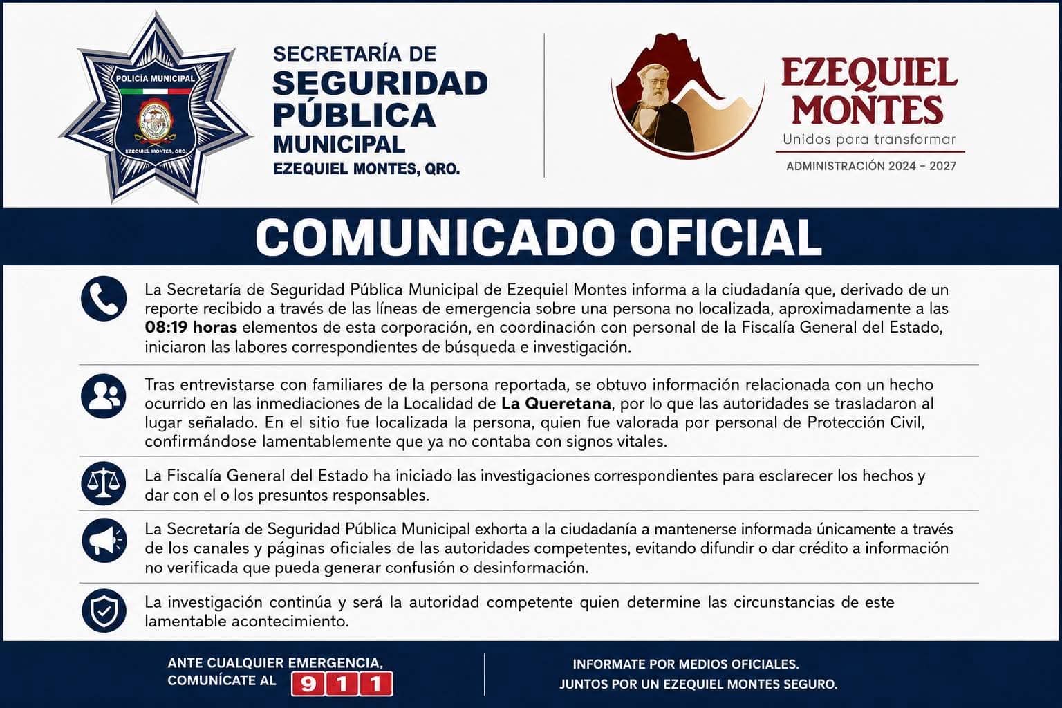 LOCALIZAN A MENOR SIN VIDA EN EZEQUIEL MONTES