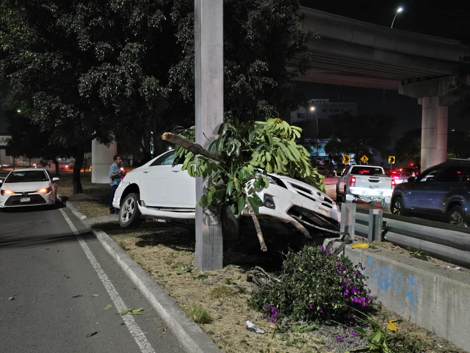 CONDUCTOR PIERDE EL CONTROL Y TERMINA EN EL CAMELLÓN