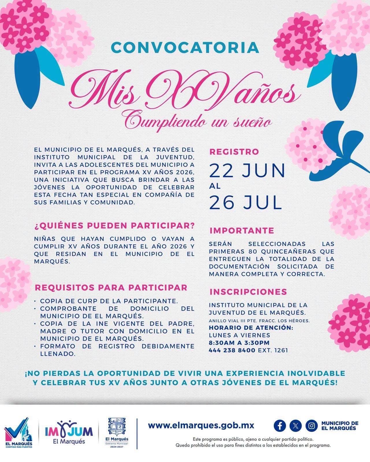 EL MARQUÉS LANZA CONVOCATORIA PARA QUINCEAÑERAS