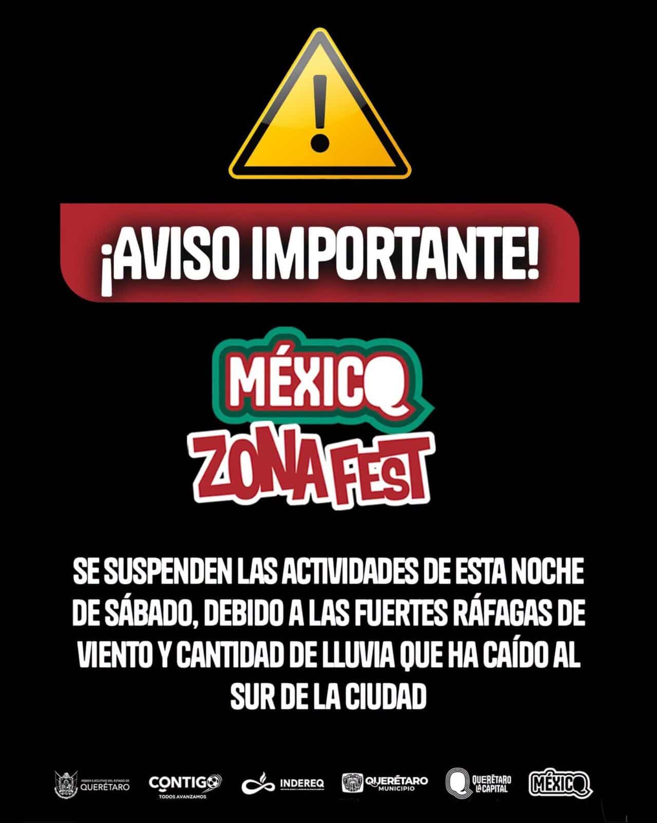 SUSPENDEN ZONA FEST POR INTENSAS LLUVIAS